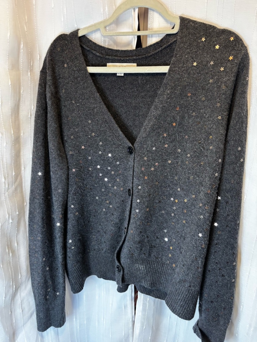 LOFT Charcoal Star-Embellished V-Neck Cardigan